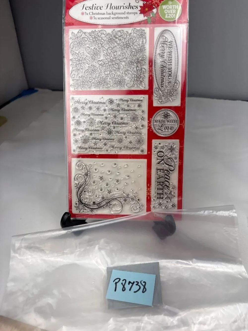 Festive Flourishes 3X Christmas Clear Cling Stamps Merry Sentiments & Patterns